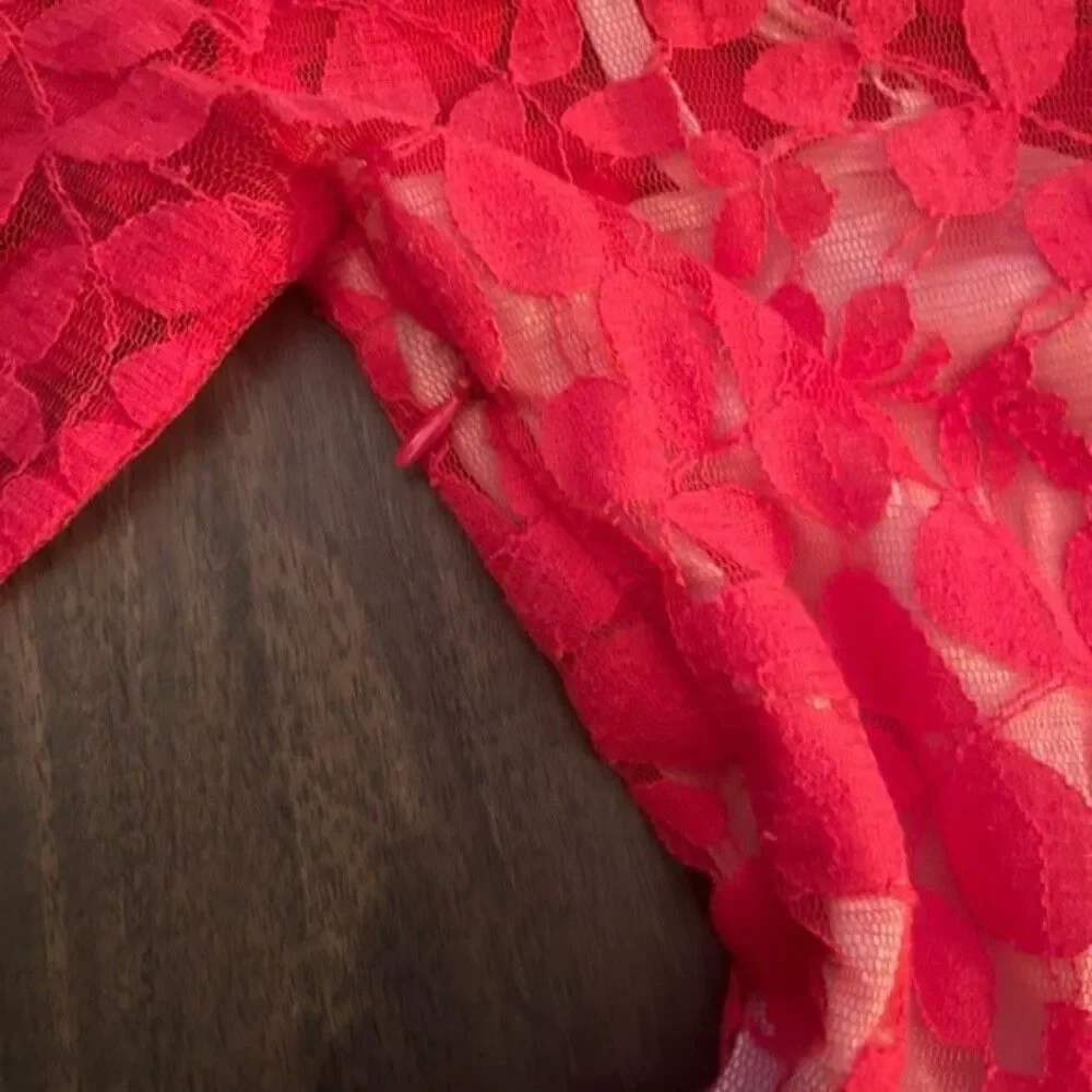 Free People Floral Mesh Lace Dress Hot Red 2